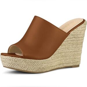 Allegra K Brown Espadrille Platform Wedge Mule Sandals – Size 9